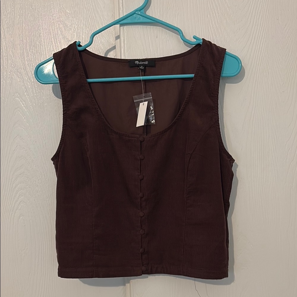 Madewell Corduroy Brown Button-Up Tank Top